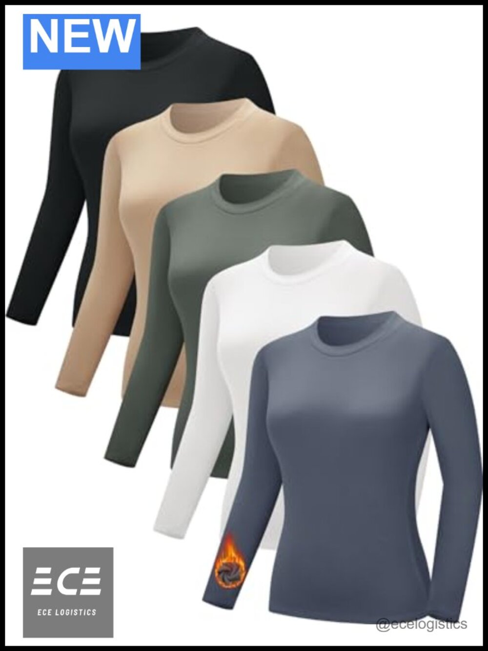 Womens Thermal Long Sleeve Tops Fleece Lined Base Layer Crew Neck Fitted T-Shirt